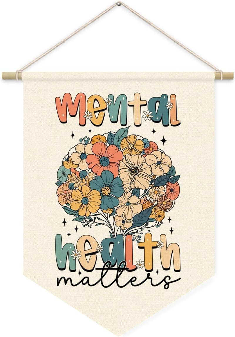 ETVISO Mental Health MattersBanner Flag Decor, Awareness Wall Decor for Classroom Therapy Office School Counselor, Mental Health Matters Wall Hanging Pennant Flag Banner 15x11in - Image 1